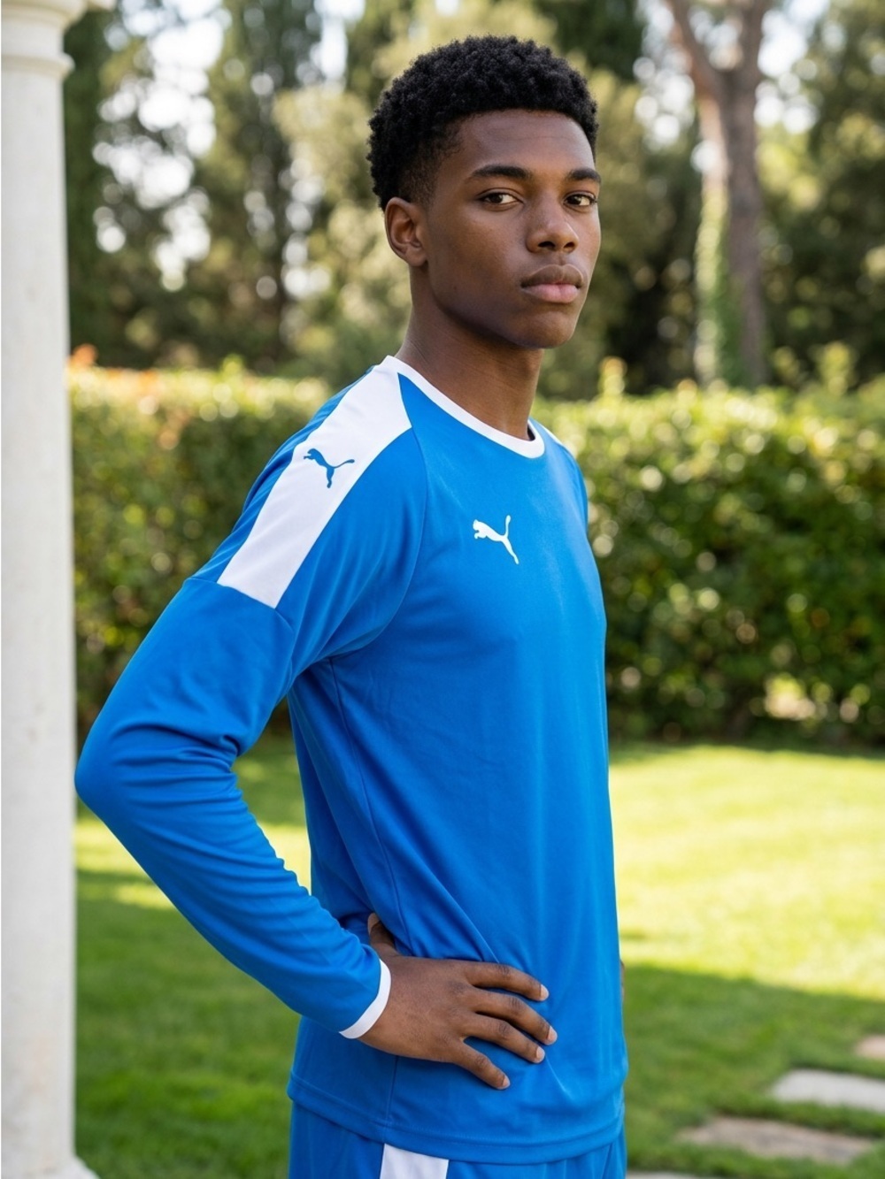 NWT PUMA Boys Long Sleeve Soccer Jersey Shirt Blue White Moisture Wicking - XL
